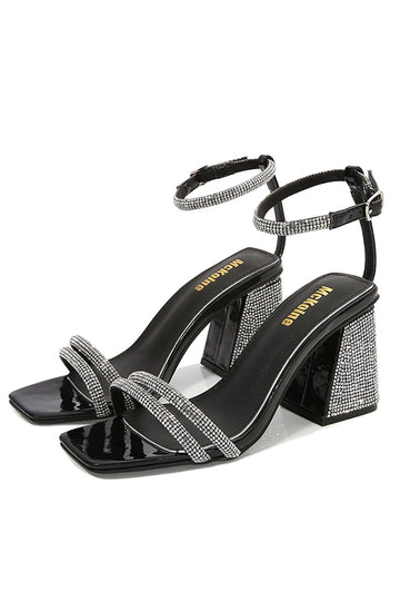 Rayas negras Tacones altos Tacones gruesos Cabeza cuadrada Punta abierta